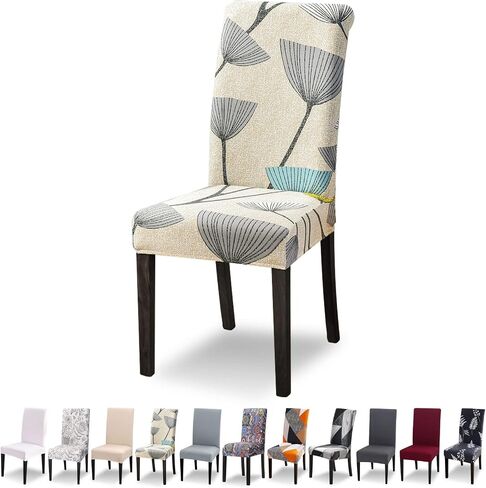 Stretch Chair Covers for Dining Room Set of 4, Dining Chair Slipcovers Protector Cover Removable Washable, Spandex Parsons Back Chair Covers for Kitchen,Diner,Party,Wedding(White Lines) in Saudi Arabia