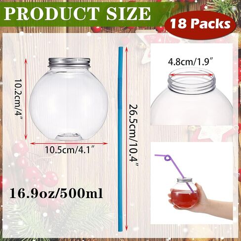 Plastic Fish Bowls for Drink, 18 Packs Ball Shape Clear Drink Bowl with Lid and Straws 16.9 oz Spherical Fish Bowls Cups for Juices Smoothies Candy Party Decorations in Saudi Arabia