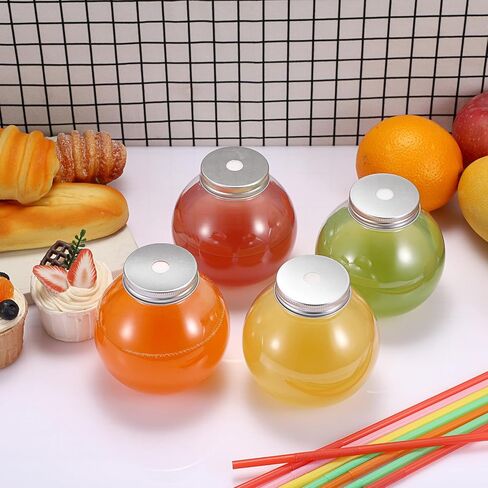 Plastic Fish Bowls for Drink, 18 Packs Ball Shape Clear Drink Bowl with Lid and Straws 16.9 oz Spherical Fish Bowls Cups for Juices Smoothies Candy Party Decorations in Saudi Arabia