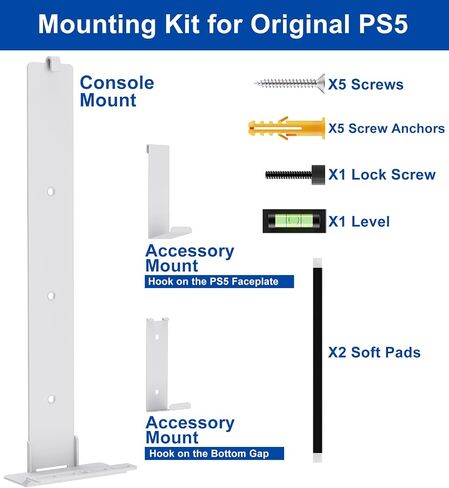 PS5 Wall Mount for PlayStation 5 Disc Edition and Digital Edition (Mount The Console on Wall Near or Behind TV with Invisible Design), Including 2 Accessories Holders (Black) - Not for PS5 Slim in Saudi Arabia