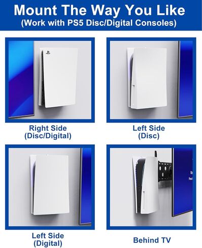 PS5 Wall Mount for PlayStation 5 Disc Edition and Digital Edition (Mount The Console on Wall Near or Behind TV with Invisible Design), Including 2 Accessories Holders (Black) - Not for PS5 Slim in Saudi Arabia
