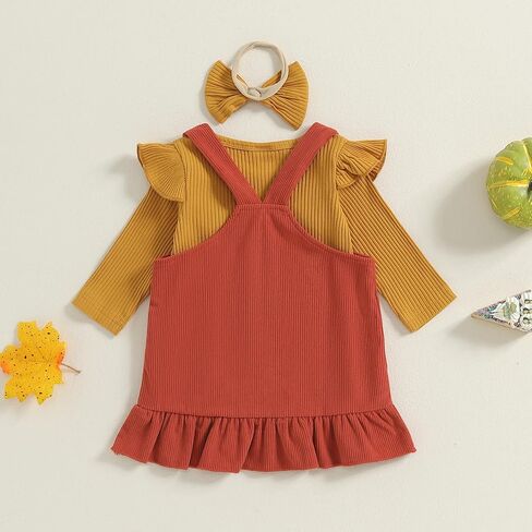 My First Thanksgiving Baby Girl Outfit Long Sleeve Romper Turkey Overall Dress Headband Infant 3Pcs Fall Clothes in Saudi Arabia