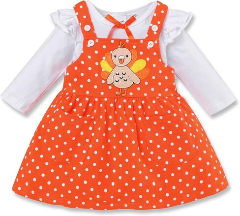 Thanksgiving Outfit Baby Girl Ruffle Romper Turkey Dot Suspender Skirt Thanksgiving Clothes for Baby Girl in Saudi Arabia