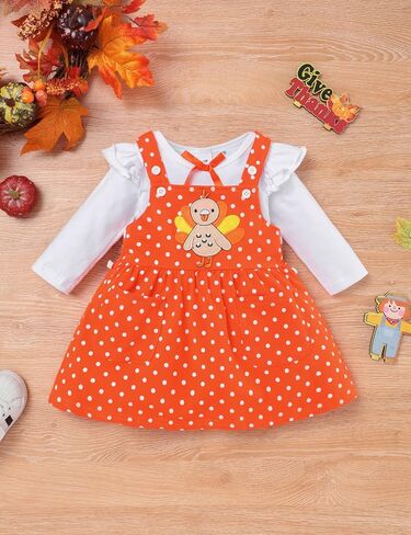 Thanksgiving Outfit Baby Girl Ruffle Romper Turkey Dot Suspender Skirt Thanksgiving Clothes for Baby Girl in Saudi Arabia