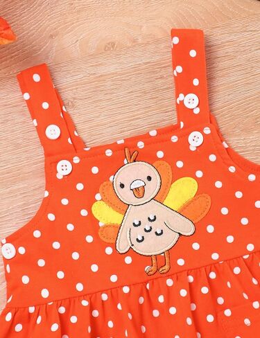 Thanksgiving Outfit Baby Girl Ruffle Romper Turkey Dot Suspender Skirt Thanksgiving Clothes for Baby Girl in Saudi Arabia