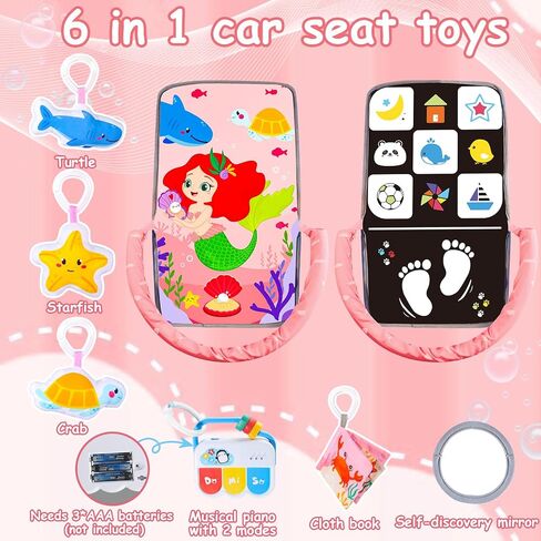 Musical Baby Car Seat Toys, Double Sided Carseat Toys Hanging with 5 Sensory Toys, Car Seat Toys for Babies Infants 6-12 Months Boys Girls (Pink) in Saudi Arabia