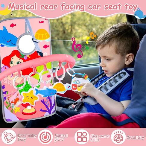 Musical Baby Car Seat Toys, Double Sided Carseat Toys Hanging with 5 Sensory Toys, Car Seat Toys for Babies Infants 6-12 Months Boys Girls (Pink) in Saudi Arabia