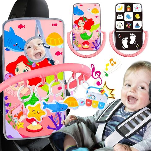 Musical Baby Car Seat Toys, Double Sided Carseat Toys Hanging with 5 Sensory Toys, Car Seat Toys for Babies Infants 6-12 Months Boys Girls (Pink) in Saudi Arabia