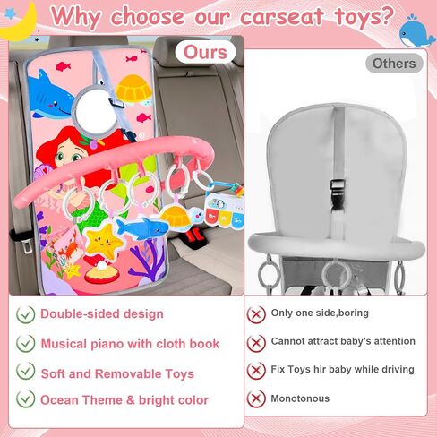 Musical Baby Car Seat Toys, Double Sided Carseat Toys Hanging with 5 Sensory Toys, Car Seat Toys for Babies Infants 6-12 Months Boys Girls (Pink) in Saudi Arabia