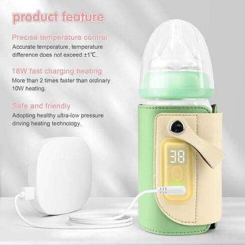 Portable Bottle Warmer for Travel, Travel Bottle Warmer with 18W Fast Heating and Temperature Display, Baby Bottle Warmer Portable Travel Suitable for Car Travel | Outdoor (Green) in Saudi Arabia