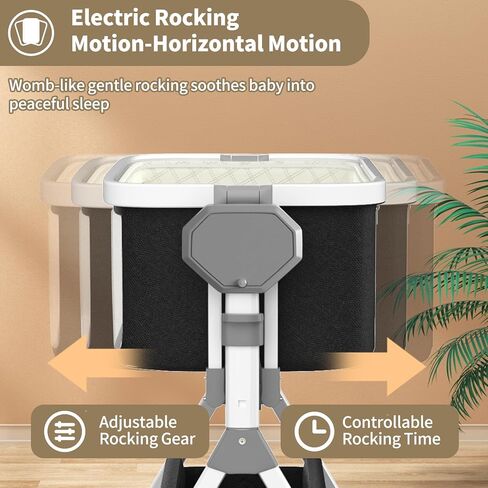 Electric Rocking Bassinet for Baby, Automatic Baby Bedside Bassinet Cribs 3 Height Adjustable, Smart Baby Bassinets Sleeper on Wheels,Remote Control Rocking Baby Cribs for Newborn with 5-Speed Swing in Saudi Arabia