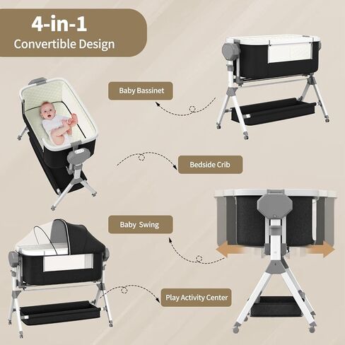 Electric Rocking Bassinet for Baby, Automatic Baby Bedside Bassinet Cribs 3 Height Adjustable, Smart Baby Bassinets Sleeper on Wheels,Remote Control Rocking Baby Cribs for Newborn with 5-Speed Swing in Saudi Arabia