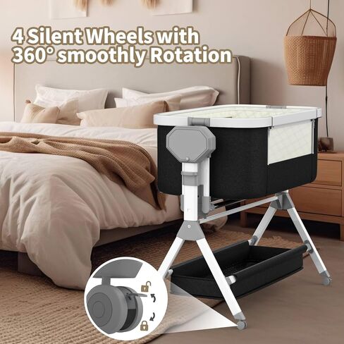 Electric Rocking Bassinet for Baby, Automatic Baby Bedside Bassinet Cribs 3 Height Adjustable, Smart Baby Bassinets Sleeper on Wheels,Remote Control Rocking Baby Cribs for Newborn with 5-Speed Swing in Saudi Arabia
