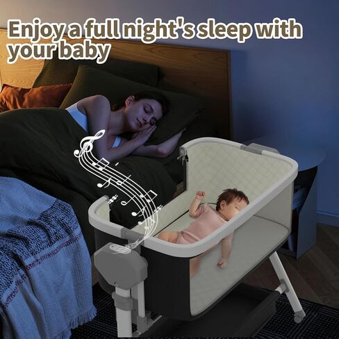 Electric Rocking Bassinet for Baby, Automatic Baby Bedside Bassinet Cribs 3 Height Adjustable, Smart Baby Bassinets Sleeper on Wheels,Remote Control Rocking Baby Cribs for Newborn with 5-Speed Swing in Saudi Arabia