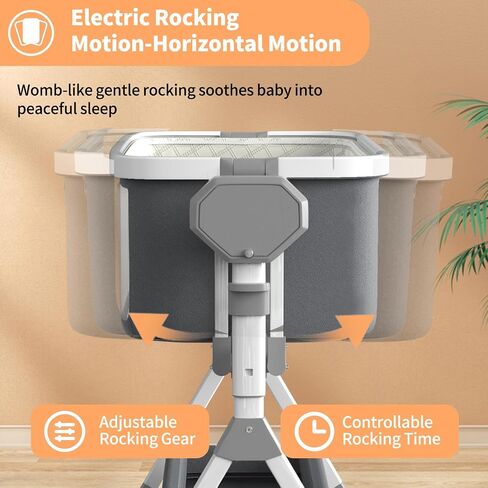 Electric Rocking Bassinet for Baby, Automatic Baby Bedside Bassinet Cribs 3 Height Adjustable, Smart Baby Bassinets Sleeper on Wheels,Remote Control Rocking Baby Cribs for Newborn with 5-Speed Swing in Saudi Arabia