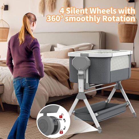Electric Rocking Bassinet for Baby, Automatic Baby Bedside Bassinet Cribs 3 Height Adjustable, Smart Baby Bassinets Sleeper on Wheels,Remote Control Rocking Baby Cribs for Newborn with 5-Speed Swing in Saudi Arabia