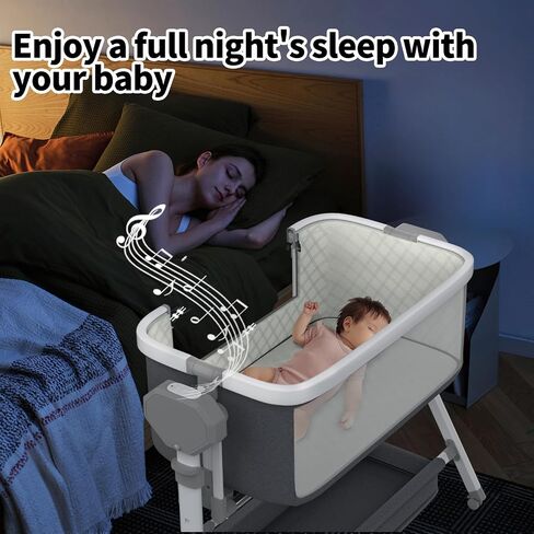 Electric Rocking Bassinet for Baby, Automatic Baby Bedside Bassinet Cribs 3 Height Adjustable, Smart Baby Bassinets Sleeper on Wheels,Remote Control Rocking Baby Cribs for Newborn with 5-Speed Swing in Saudi Arabia