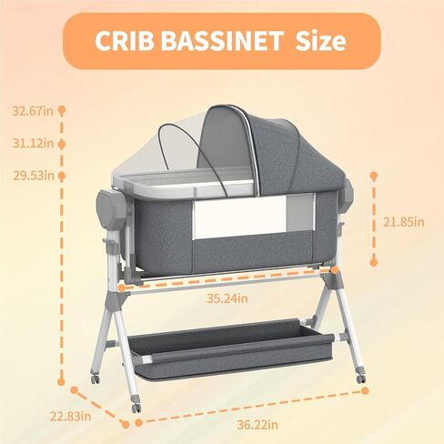 Electric Rocking Bassinet for Baby, Automatic Baby Bedside Bassinet Cribs 3 Height Adjustable, Smart Baby Bassinets Sleeper on Wheels,Remote Control Rocking Baby Cribs for Newborn with 5-Speed Swing in Saudi Arabia