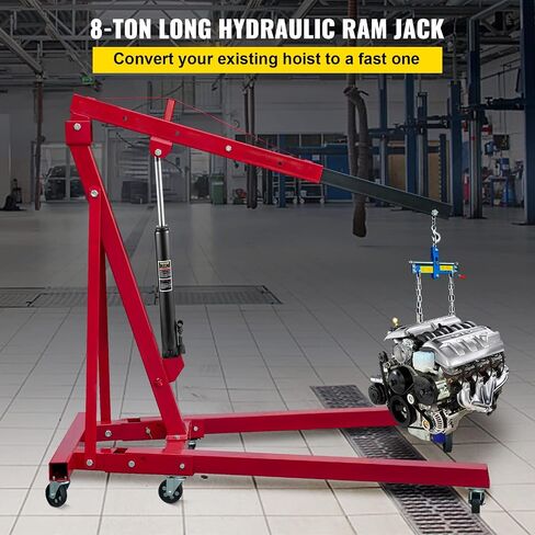 VEVOR Hydraulic/Pneumatic Long Ram Jack, 8 Tons/17363 lbs Capacity, with Single Piston Pump and Clevis Base, Manual Cherry Picker w/Handle, for Garage/Shop Cranes, Engine Lift Hoist, Red in Saudi Arabia