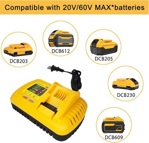 DCB118 for Dewalt Battery Charger, Replace for Dewalt Fast Charger 20V 60V MAX Battery DCB606 DCB609 DCB612 DCB615 DCB200 DCB201 DCB203 DCB204 DCB205 DCB206 DCB208 DCB230 DCB240 (Charger Only) in Saudi Arabia