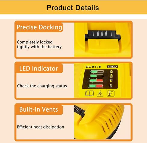 DCB118 for Dewalt Battery Charger, Replace for Dewalt Fast Charger 20V 60V MAX Battery DCB606 DCB609 DCB612 DCB615 DCB200 DCB201 DCB203 DCB204 DCB205 DCB206 DCB208 DCB230 DCB240 (Charger Only) in Saudi Arabia