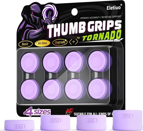 مجموعة مقابض الإبهام المريحة من ELETIUO مكونة من 8 قطع متوافقة مع أجهزة بلاي ستيشن 4 (PS4)، وحدة تحكم بلاي ستيشن 5 (PS5)، أغطية واقية مع 4 تصميمات، أغطية أعواد الإبهام التناظرية من السيليكون المضادة للانزلاق، أرجواني in Kuwait