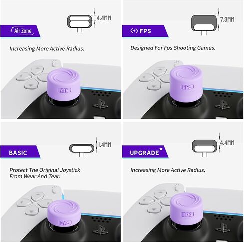 مجموعة مقابض الإبهام المريحة من ELETIUO مكونة من 8 قطع متوافقة مع أجهزة بلاي ستيشن 4 (PS4)، وحدة تحكم بلاي ستيشن 5 (PS5)، أغطية واقية مع 4 تصميمات، أغطية أعواد الإبهام التناظرية من السيليكون المضادة للانزلاق، أرجواني in Kuwait