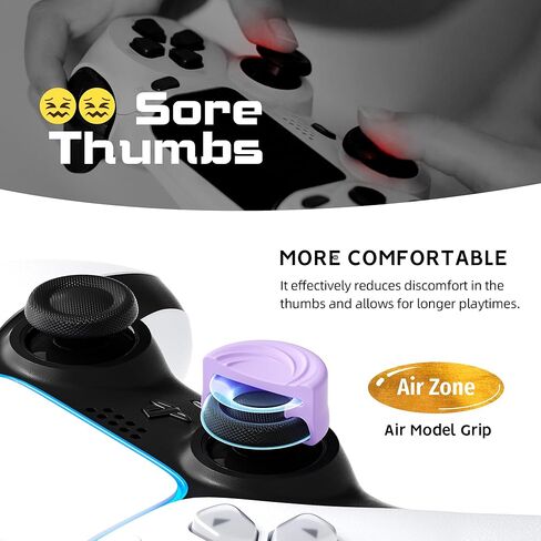 مجموعة مقابض الإبهام المريحة من ELETIUO مكونة من 8 قطع متوافقة مع أجهزة بلاي ستيشن 4 (PS4)، وحدة تحكم بلاي ستيشن 5 (PS5)، أغطية واقية مع 4 تصميمات، أغطية أعواد الإبهام التناظرية من السيليكون المضادة للانزلاق، أرجواني in Kuwait