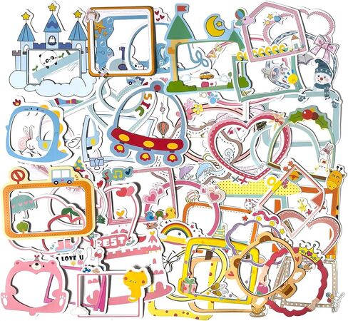 MAXLEAF 50PCS Cartoon Photo Frame Stickers Cute DIY Handmade Photo Album Stickers for Scrapbook Kindergarten Baby Growth Photos Decoration in Saudi Arabia
