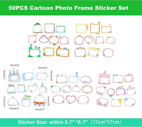MAXLEAF 50PCS Cartoon Photo Frame Stickers Cute DIY Handmade Photo Album Stickers for Scrapbook Kindergarten Baby Growth Photos Decoration in Saudi Arabia
