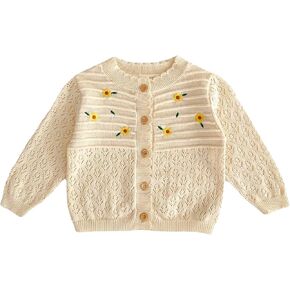 HOOLCHEAN Baby Spring Summer Embroider Flower Thin Knitted Sweater Vintage Knit Cardigan