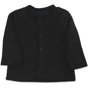 POCKE] Cardigan Made in Japan of Black Waffle Fabric 90 100 Waffle Material Long Sleeve Baby Kids Border Snap Button