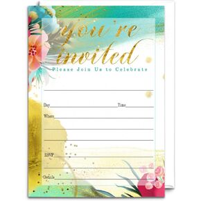 Paper Clever Party Aloha Invitations with Envelopes (25 Pack) - Showers, Engagement, Luncheon, Graduation, Birthday, Retirement - 5x7 Blank Cards