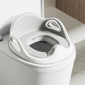 Potty Training Toilet Seat, Toddler Toilet Seat Attachment with Safety Handles, Detachable Soft Cushion, Anti-Slip Design and Splash Guard, Baby Toilet Seat for Kids, Boys and Girls (Grey)