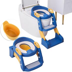 3 in 1 Toddler Potty Training Seat Chair with Ladder and Basin for Baby Boys and Girls, Adjustable Kids Potty Training Seat for Toilet with Anti-Slip Wide Steps and Safety Handles (Green)