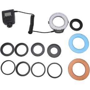 48 Macro LED Flash Light with LCD Display Power Control, 4 Lighting Modes, 7 Level Brightness Adjustments, Flash Light with Adapter Rings and Flash Diffusers for DSLR Cameras