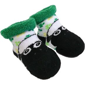 White and Green Shamrock Sheep Baby Socks