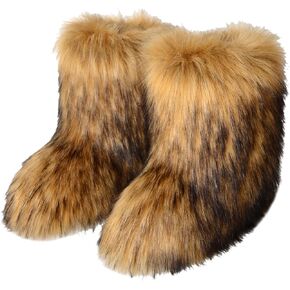 FUNCOS Women's Faux Fur Boots Warm Fuzzy Fluffy Winter Halloween Party Costume Shoes