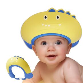 Baby Shower Cap Shield, Shower Cap for Kids, Visor Hat for Eye and Ear Protection for 0-9 Years Old Children,Cute Dinosaur shape Makes the Baby Bath More Fun (Yellow)