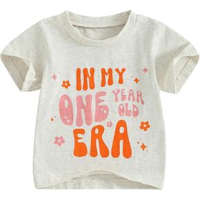 BULINGNA Baby Girl First Birthday T-shirt Summer Short Sleeve In My One Year Old Era Tee Tops 1st Birthday Outfit Gift