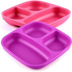 GET FRESH PLA Kids Divided Plates Set – 2-pack Melamine-Free 3 Compartment Plates for Kids and Toddlers – Stackable BPA-free Childrens Dinnerware Divider Plates – Reusable Sectioned Toddler Plates