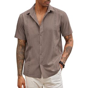 قميص رجالي من COOFANDY بأكمام قصيرة كوبي Guayabera، قمصان صيفية كاجوال للشاطئ بأزرار سفلية