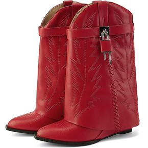 Matte Leather Floral Printing Embroidered Stitched Wedge High Heeled Booties with Side Metal Lock for Women,Women's Cowboy Canvas Pointed Toe Block Heel Wide Calf Western Cowgril Ankle Boots Pull On Retor Vintage Country Music Festival Fashion Wedding Boo in Saudi Arabia