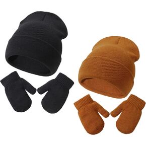 Toddler Baby Beanie Hat and Mittens Set Newborn Hat Toddler Winter Warm Knit Hat for Boys Girl 0-5 Years