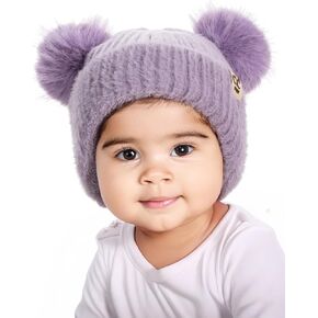 Funky Junque Infant Beanie Baby Girl Boy Winter Hats Chenille Earflap Ribbed Faux Fur Double Pom Pom Cute Warm Caps