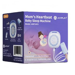 Amplim Baby Sound Machine - Portable Heartbeat Soother for Infants & Kids, Patented Record/Playback Mom’s Heartbeat | 19 Soothing Sounds, Rechargeable & Stroller Clip | Baby Shower Gift Registry Item