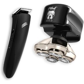 Skull Shaver Pitbull Gold PRO Head Shaver for Men,Wet/Dry 4 Razor Hair Trimmer with US USB Adapter & Charging Cable,4D Rechargeable Rotary Shaver with Lithium-Ion Battery, Water Resistant Grooming Kit