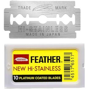 Feather Double Edge Safety Razor Blades - (50 Count) - Platinum Coated Hi-Stainless Steel Razor Blades - Fits Most Safety Razors - Super Sharp for Close Shaves - Japanese Quality