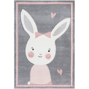 SAFAVIEH Carousel Kids Collection 5'3" Round Grey/Ivory CRK166F Bunny Non-Shedding Playroom Nursery Bedroom Area Rug
