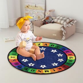 ABC Nursery Rug Round Rainbow ABC Educational Rug for Baby Boys Girls Toddlers Kids, Soft Activity Crawling Play Mat Area Rugs for Bedroom Playroom Navy(2ft/24)